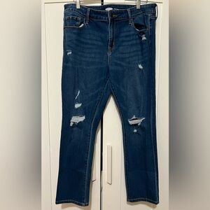 OLD NAVY WOMENS JEANS /POWER STRAIGHT BLUE DISTRESSED / SIZE: 14 SHORT